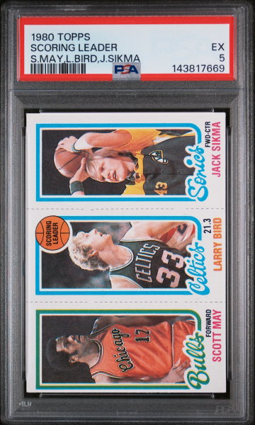 1980 Topps Scoring Leader Jack Sikma/Larry Bird/Scott May PSA 5
