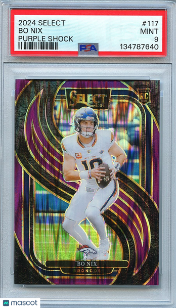 2024 Panini Select Bo Nix #117 Purple Shock Prizm Parallel/Variety Rookie Base Set PSA 9