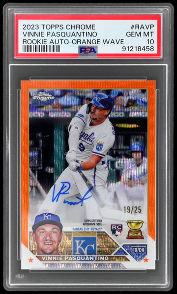 2023 Topps Chrome Vinnie Pasquantino Rookie Autograph Orange Wave Refractor PSA 10 RC