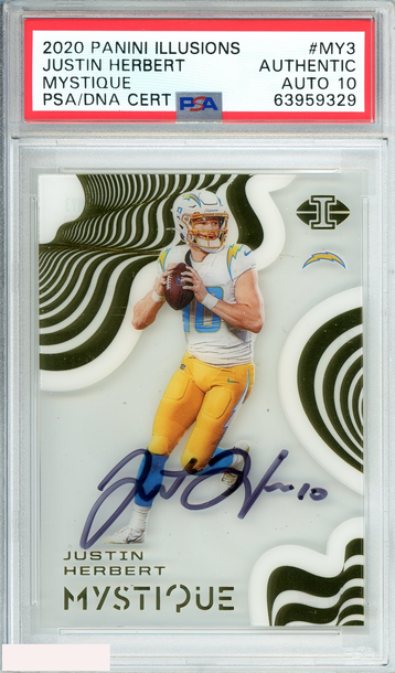 2020 PANINI ILLUSIONS JUSTIN HERBERT#MY3 MYSTIQUE ROOKIE PSA AUTH AUTO GEM MT 10