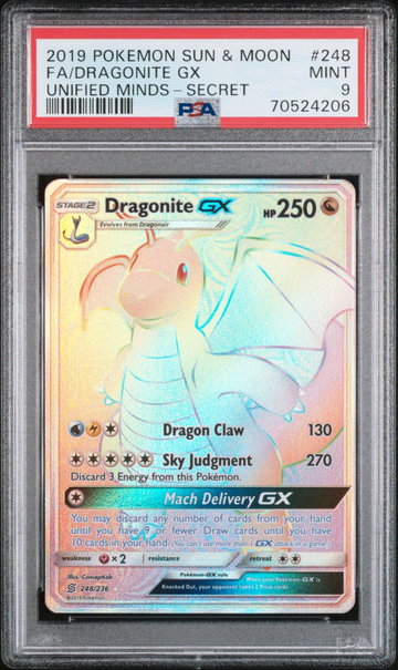 2019 Pokemon Sun and Moon Unified Minds Secret Rare Dragonite Gx #248 PSA 9