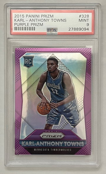 2015-16 Panini Prizm Karl Anthony Towns Purple Prizm Rookie Card PSA 9