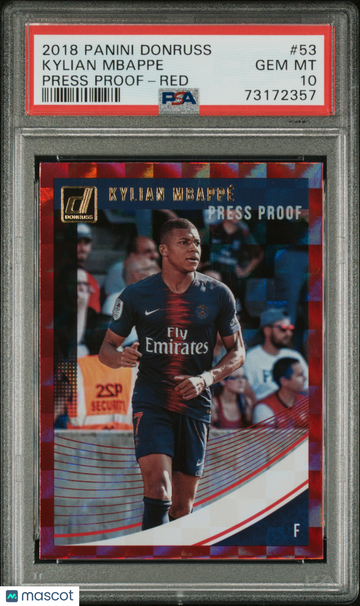 2018 Panini Donruss Kylian Mbappe #53 Press Proof Red Parallel/Variety PSA 10