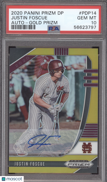 2020 Panini Prizm Draft Picks Justin Foscue #PDP14 Auto Gold /10 PSA 10
