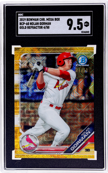 2019 Bowman Chrome Mega Box Gold Refractor Nolan Gorman #BCP-60 /50 SGC 9.5