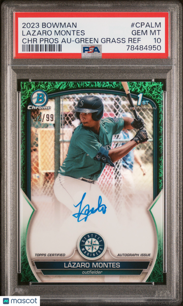 2023 Bowman Chrome Prospect Autographs Lazaro Montes #CPALM Green Grass Ref /99 PSA 10