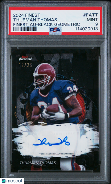 2024 Topps Finest Finest Autographs Thurman Thomas #FATT Black Geometric /25 PSA 9