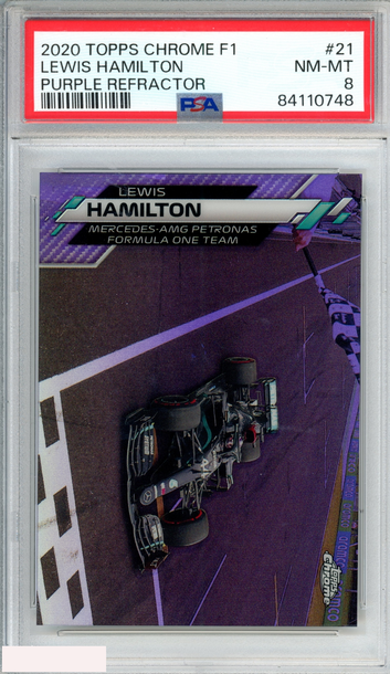 2020 TOPPS CHROME FORMULA 1 LEWIS HAMILTON #21 PURPLE REF 353 OF 399 PSA 8