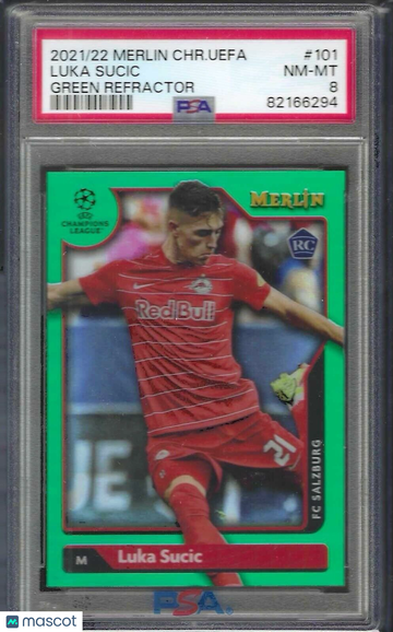 2021-2022 Topps Merlin Chrome UEFA League Luka Sucic #101 Green Refractor PSA 8