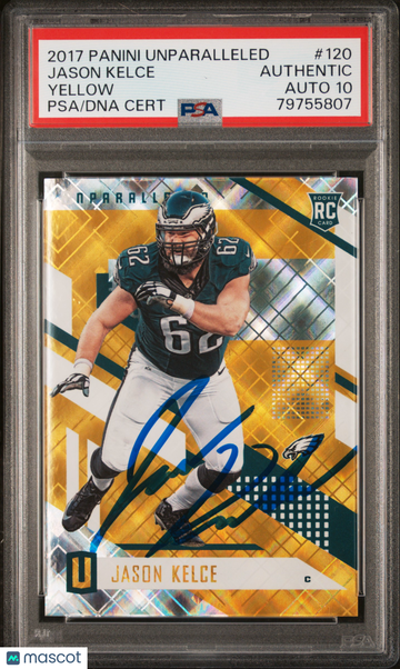 2017 Panini Unparalleled Jason Kelce #120 Yellow PSA A Auto 10