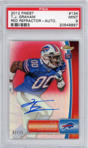 TJ Graham 2012 Finest RC AUTO RED Refractor PSA 9 Mint /15 