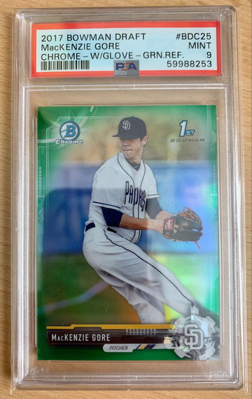 Mackenzie Gore 2017 Bowman Chrome 1st Green Refractor with Glove /99 PSA 9 BDC25 Mint