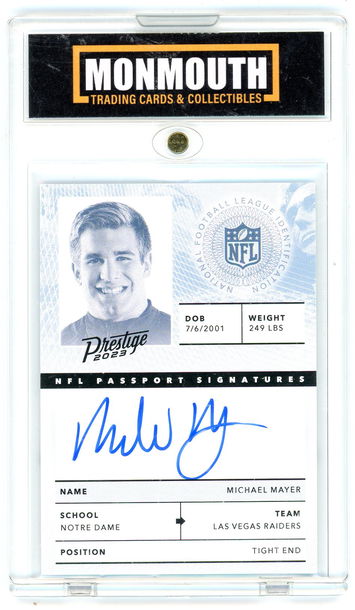2023 Panini Prestige NFL Passport Signatures Michael Mayer #NPS-MMR Auto
