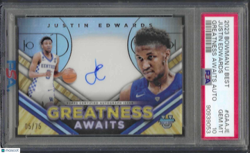 2023 Bowman University Best Greatness Awaits Autographs Justin Edwards #GAAJE PSA 10