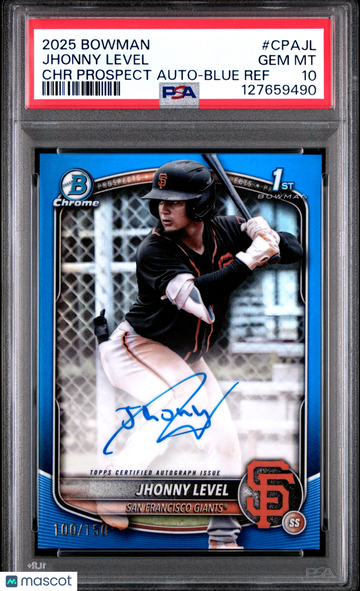 2025 Bowman Jhonny Level #CPA-JL Blue /150 Chrome 1st Bowman Auto PSA 10 Topps