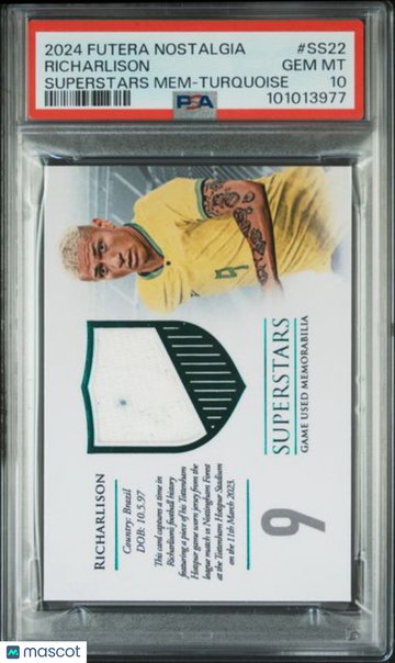 2024 Futera Nostalgia Superstars Memorabilia Richarlison #SS22 Turquoise PSA 10