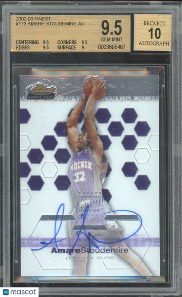 2002 Finest Amare Stoudemire #173 Finest Autographs /999 Parallel/Variety BGS 9.5 Auto 10