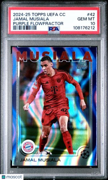 2024-25 Topps UEFA Club Competitions Jamal Musiala #42 Purple Flowfractor PSA 10