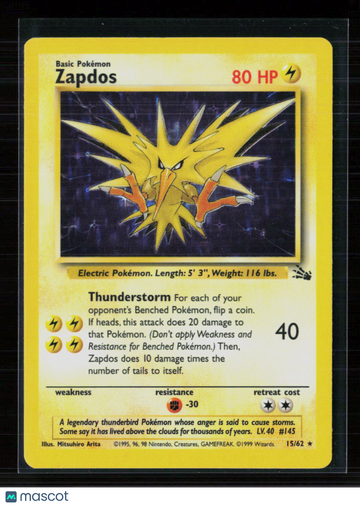 1999 Fossil Zapdos Holo Rare #15/62