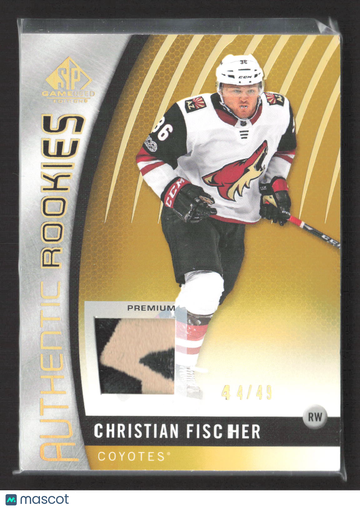 2018 Upper Deck SP Game Used Hockey Christian Fischer #180 Authentic Rookies Gold Patch /49 Premium Patch Player-worn ho