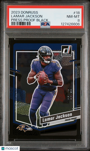 2023 Panini Donruss Lamar Jackson #18 Press Proof Black PSA 8