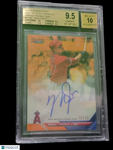 2016 Bowman's Best Best of '16 Autographs Orange Refractors Mike Trout #B16MT BGS 9.5 Auto 10