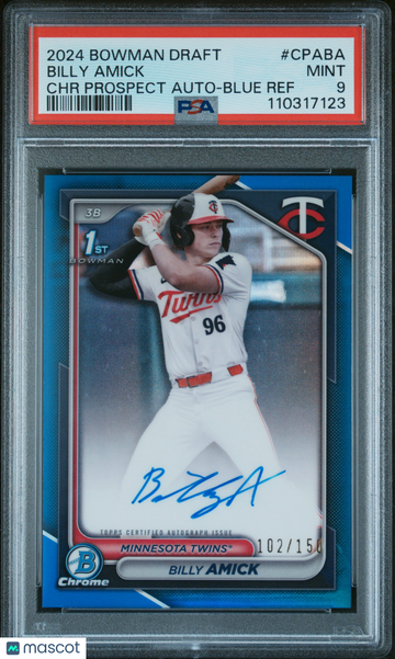 2024 Bowman Draft Chrome Prospect Autographs Billy Amick #CPABA Blue Ref /150 PSA 9