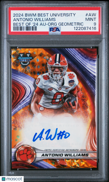 2024 Bowman Best University Best Of 2024 Autographs Antonio Williams #AW '24 Org Geometric /25 PSA 9 Topps
