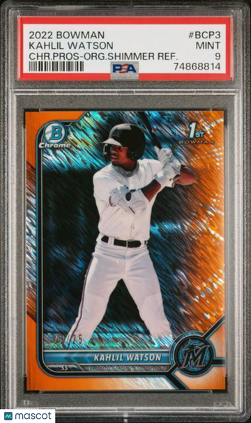 2022 Bowman Chrome Prospects Kahlil Watson #BCP3 CHR. Pros Org. Shimmer Refractor PSA 10
