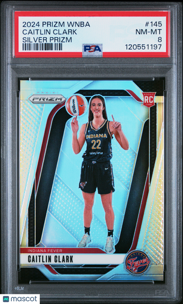 2024 Panini Prizm WNBA Caitlin Clark #145 Silver Parallel/Variety Rookie PSA 8