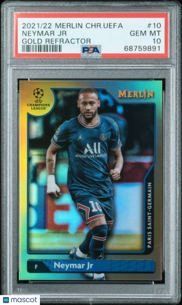 2021-2022 Topps Merlin Chrome UEFA League Neymar JR #10 Gold Refractor PSA 10
