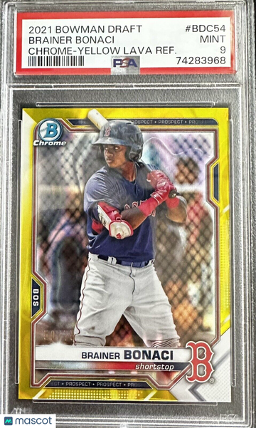 2021 BOWMAN CHROME DRAFT Brainer Bonaci Yellow Gold Lava Refractor Mint PSA 9