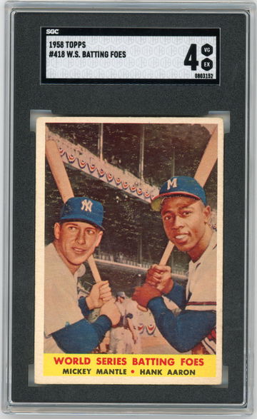 1958 Topps #418 W.S. Batting Foes Mickey Mantle Hank Aaron SGC 4