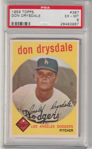 1959 Topps #387 HOFer Don Drysdale PSA 6 (Excellent-Mint)