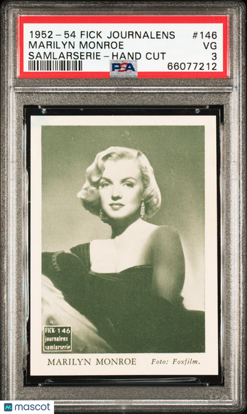 1952-54 Fick Journalens Samlarserie Marilyn Monroe #146 HAND CUT PSA 3