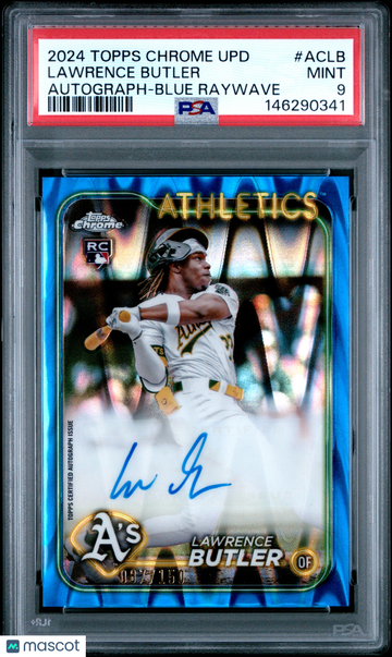 2024 Topps Chrome Update Chrome Baseball Update Series Autographs Lawrence Butler #ACLB Blue Raywave Rookie PSA 9