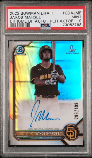 JAKOB MARSEE 2022 Bowman Chrome Draft  REFRACTOR AUTO Padres #/499 PSA 9