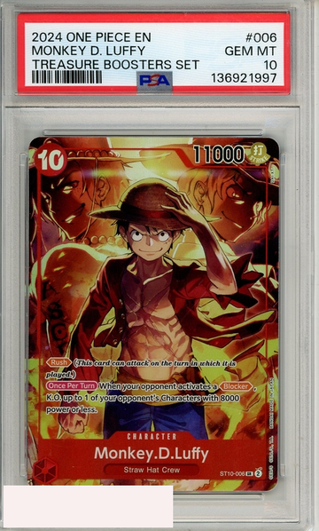 2024 ONE PIECE PROMOS MONKEY D  LUFFY #006 TREASURE BOOSTERS SET PSA 10 GEM MT