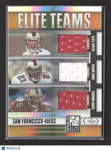 2007 Donruss Elite Elite Teams Frank Gore Alex Smith Vernon Davis #ET-19 /99 Triple Jersey Game-Worn Jersey
