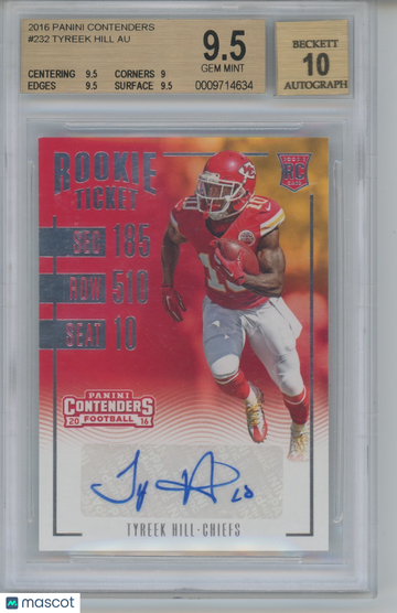 2016 Panini Contenders Tyreek Hill #232 Rookie BGS 9.5 Auto 10