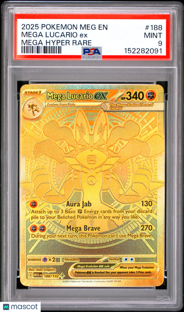 Mega Evolution Base Set Mega Lucario ex Gold Mega Hyper Rare PSA 9 #188/132