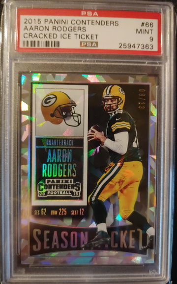 2015 Contenders Aaron Rodgers cracked ice /23 PSA 9