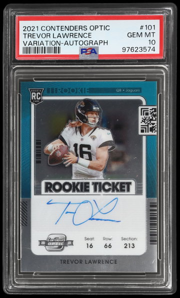 2021 Panini Contenders Optic Trevor Lawrence White Jersey Variation Rookie Ticket Autograph PSA 10 RC