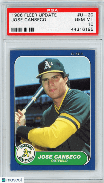1986 Fleer Update Jose Canseco #U-20 PSA 10