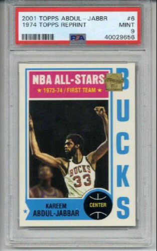 2001 TOPPS 1974 TOPPS REPRINT #6 KAREEM ABDUL JABBAR CARD BUCKS PSA 9