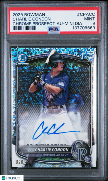 2025 Bowman Chrome Prospect Autographs Charlie Condon #CPACC Mini Dia /100 PSA 9
