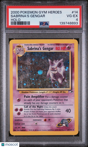 2000 Pokemon Gym Heroes Sabrina's Gengar Holo PSA 4 #14