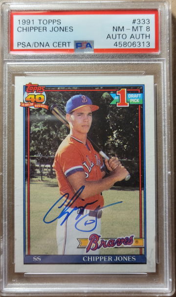 Chipper Jones 1991 Topps #333 PSA 8 with Auto Authentication