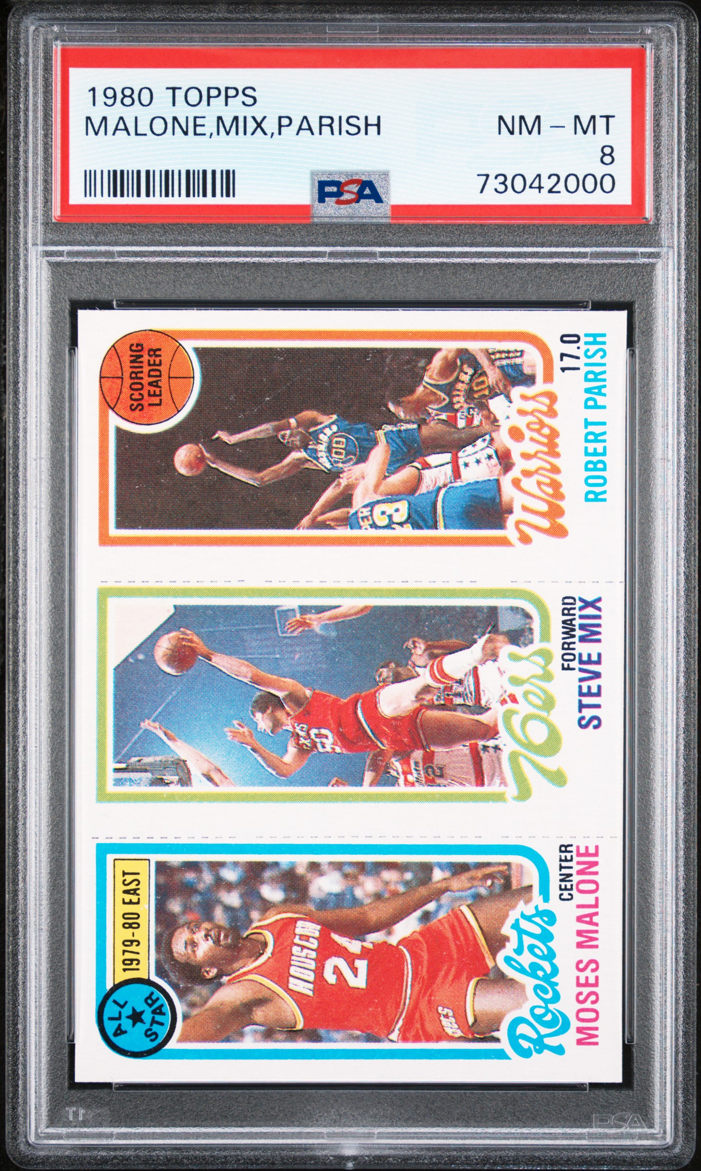 1980 Topps Moses Malone Mix Robert Parish PSA 8