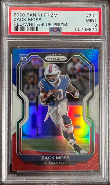 2020 Panini Prizm Zack Moss Red/White/Blue PSA 9